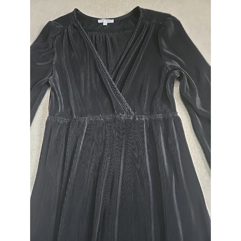 Baltic Born Black Faux Wrap Maxi Dress Sz L - Crushed Velvet Ribbed Holiday Glam - Picture 8 of 12